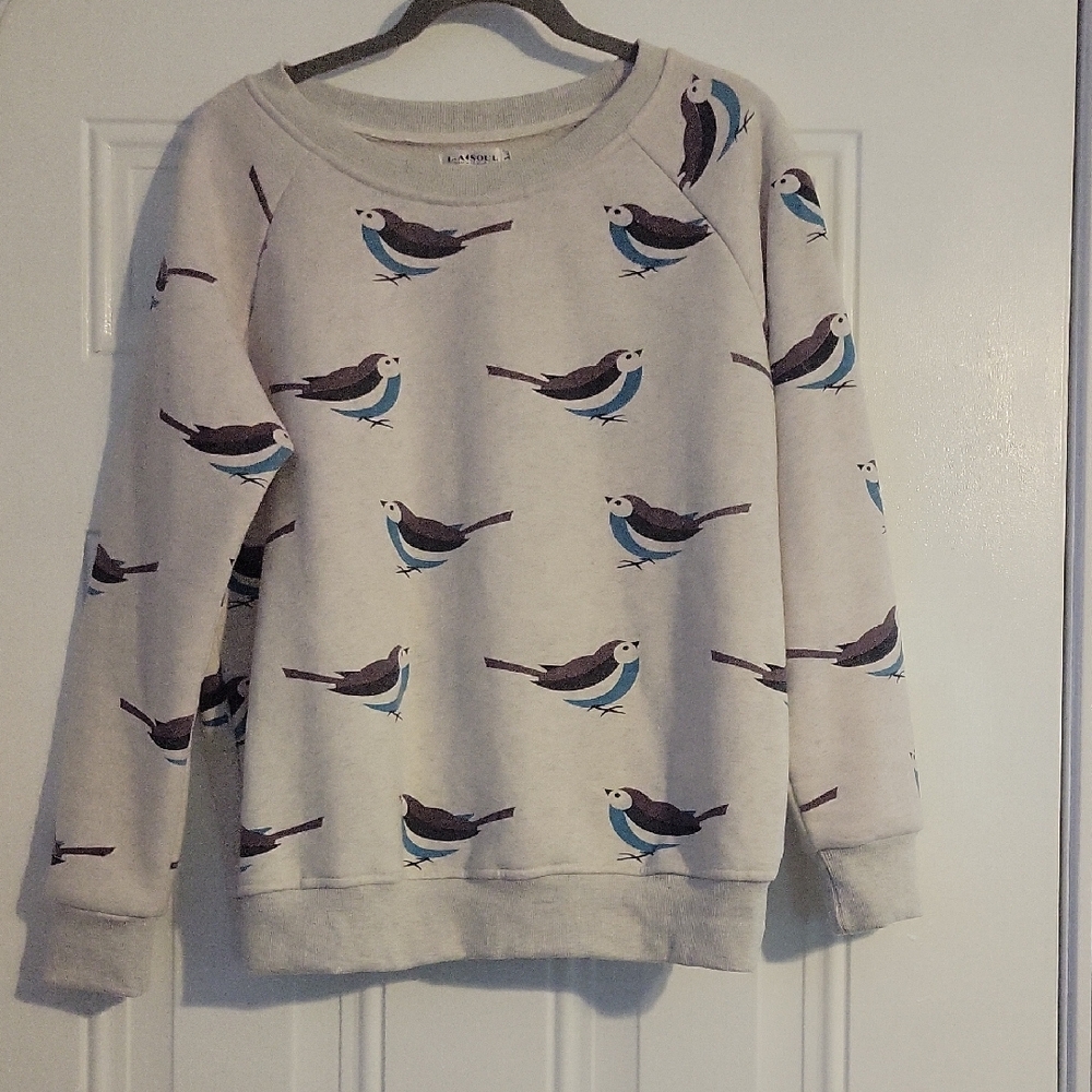 Charming Bird Print Cream Sweater